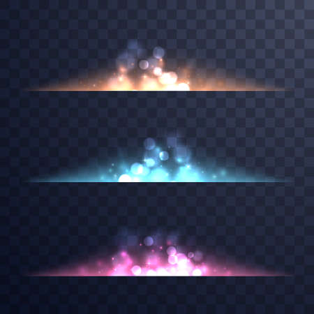 Abstract magic flares. Magic lights and sparkles isolated on transparent background. Vibrant Light Spots. Luminous line flash with particles and rays. Vector eps 10.のイラスト素材