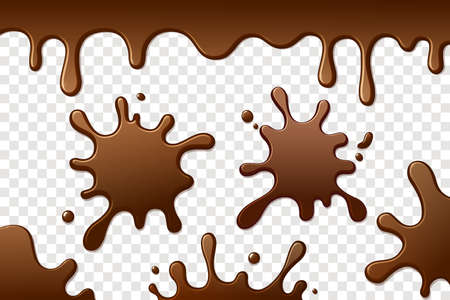 Chocolate splashes isolated on transparent background. Coffee or cacao brown splash.のイラスト素材