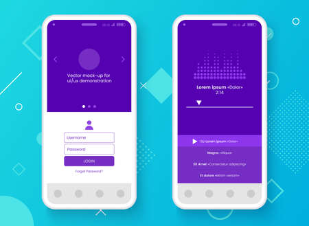 Conceptual mobile phone mock-up for app interface presentation. User interface design concept. Smartphone screen on colorful abstract background. Vector eps 10.のイラスト素材