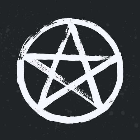 White pentagram symbol isolated on black background. A star in a circle - a symbol of occultism,...