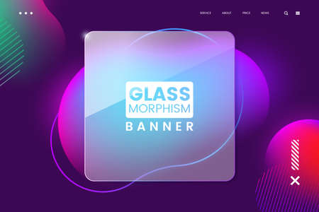 Abstract background in glassmorphism style. Square shape with glass overlay effect. Colorful bright liquid gradient shapes. Ideal for banner, web page, poster, advertisement. Vector illustration.のイラスト素材