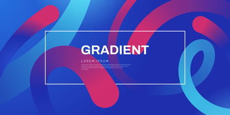 Abstract gradient background with dynamic curved lines of different thicknesses. Banner template in blue and red neon colours. Design element for header, website, flyer, coupon. Vector eps 10のイラスト素材