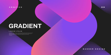 Abstract geometric background with smooth gradient shapes. Web banner design in purple neon colors. Big rounded gradient blobs. Ideal for header, landing page, poster. Vector illustrationのイラスト素材