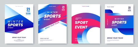 Winter sport festival poster template collection. Sports background with abstract geometric graphics...