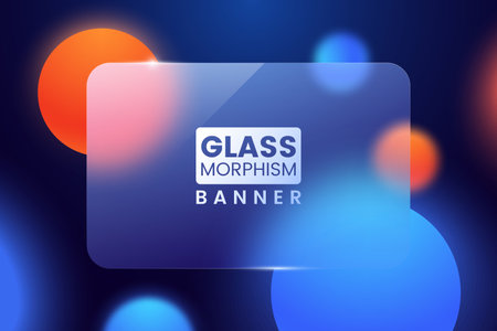 Realistic glassmorphism background. Vertical rectangular banner with glass overlay effect on abstract background with bright gradient bubbles. Web design element. Vector illustration.のイラスト素材