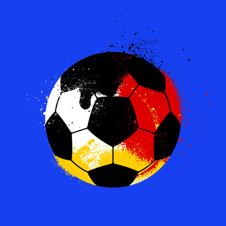 Soccer ball in grunge style. Silhouette of a Football ball painted in the colors of the German flag. Design element for t-shirt print, merch, poster, etc. Vector illustrationのイラスト素材