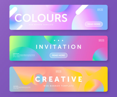 Colorful web banners with abstract vibrant gradient background and bold text. Header design for website. Coupon template. Ideal for digital ad, promotion, marketing campaign.のイラスト素材