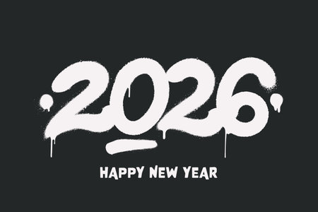 Graffiti tag 2026 New Year text, with paint drips. 2026 Number with bold spray paint effect isolated...