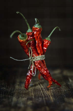 chili peper on the woodの写真素材