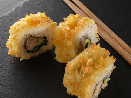 homemade rolls in tempura. Japanese food. close upの写真素材