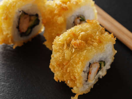 homemade rolls in tempura. Japanese food. close upの写真素材