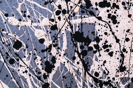Abstract expressionism. Picture painted using the technique of dripping. Mixing different colors white and black. Lines and spots. Horizontal orientation.の写真素材