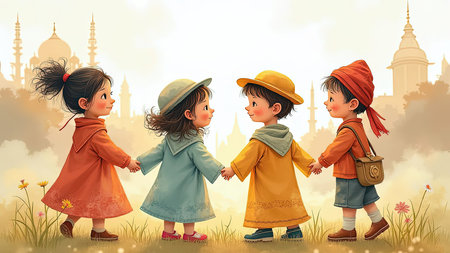 Kids having fun together in the parkの素材