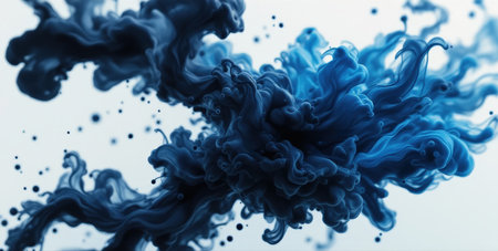 Thick, swirling clouds of blue and black fluid intertwine against a soft background, creating dynamic and mesmerizing abstract shapes that captivate the viewer's eye.の素材