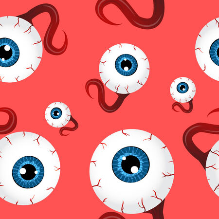 Funny seamless pattern with eyeballs over red backgroundのイラスト素材