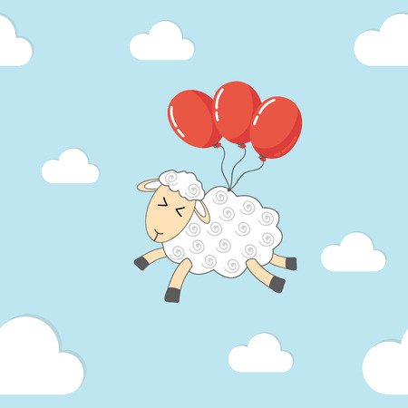 Seamless pattern - flying sheep. Symbol of 2015 year. Funny postcard or background.のイラスト素材