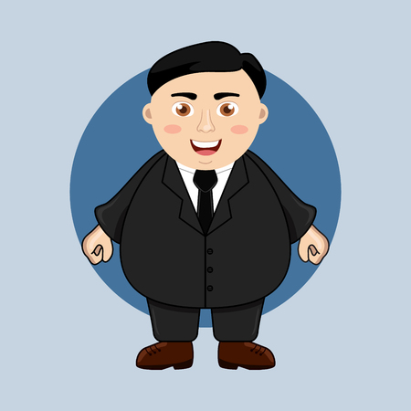 Fat businessman or manager over blue background, concept of success and cheerfulnessのイラスト素材