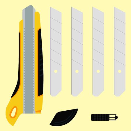 Cutter knife (office paper knife) in details. Flat style design.のイラスト素材