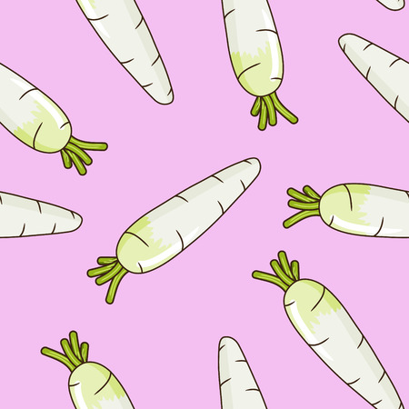 Funny seamless pattern - daikon (white radish) in cartoon style.のイラスト素材