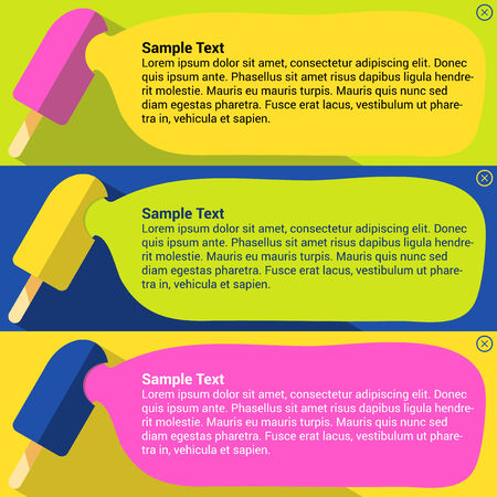 Colorful banners with ice cream in flat color styleのイラスト素材
