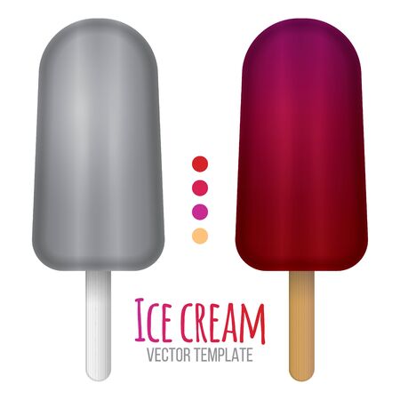ice cream set. Fruit ice. illustration. Fruit ice cream isolated on white background.Juicy ice cream, bright homemade frozen ice stick.Set of Colorful ice-cream.のイラスト素材