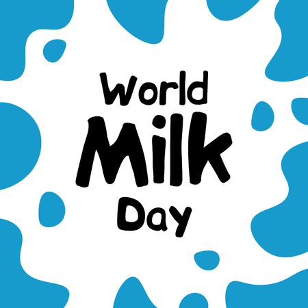 World milk day illustration. First of june. 1st June  poster. Cow skin pattern. Black and white cow hide.のイラスト素材