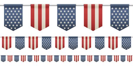 Design elements for 4th of july, memorial day, presidential election. Set of patriotic bunting flags. U.S. Vector illustration.のイラスト素材