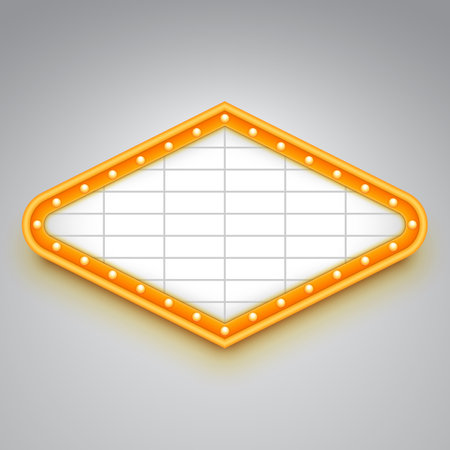Wall sign with marquee lights. Empty casino signage mockup for text message. Vector illustration.のイラスト素材
