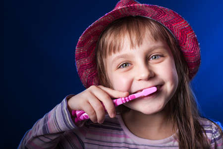 Pretty Kid Brushing Teethの写真素材