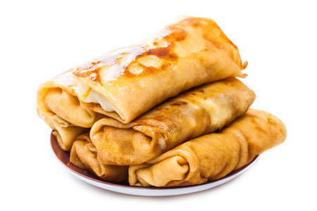Blini. Traditional pancakes filled with meat. Cooked.