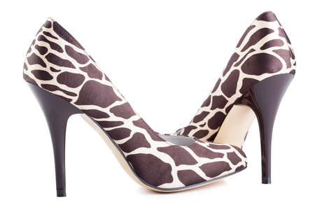 giraffe print high shoes on a white backgroundの写真素材