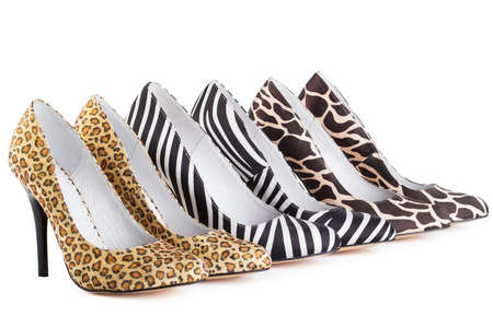 Row of three  various women shoes in shop; new collection, isolatedの写真素材