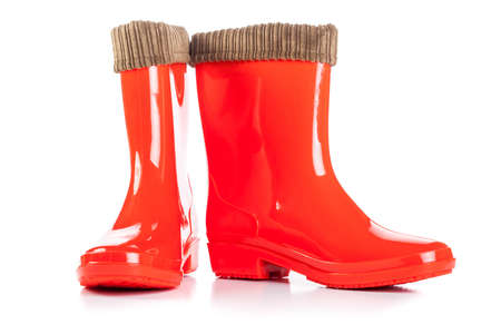 Red Rain Boots isolated on whiteの写真素材