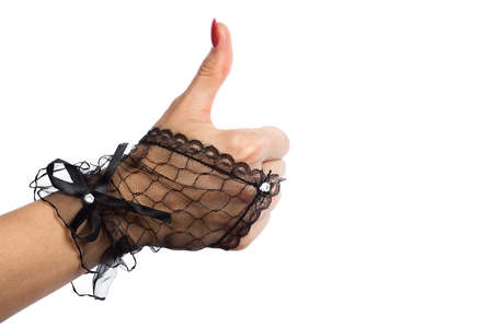 woman red lace gloves