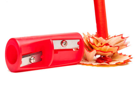 sharpener and red pencil isolated の写真素材