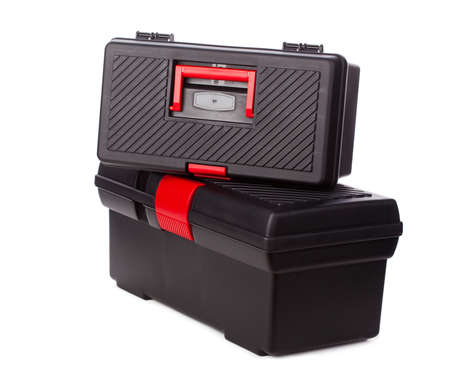 Three modern toolboxes isolated on whiteの写真素材
