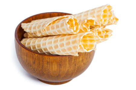 waffles in a wooden plate, isolationの写真素材