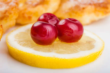 Delicious homemade cheese pancakes closeup