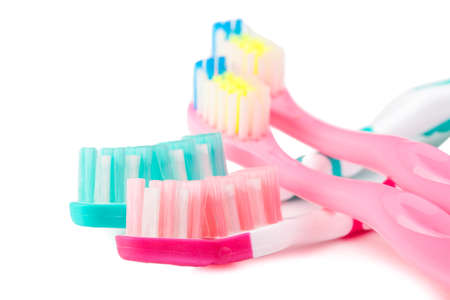 close up of a toothbrushes on white backgroundの写真素材