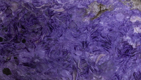 Background of beautiful polished purple charoite mineral. The natural mineral charoite is close-up reminiscent of space. A fascinating background of natural charoite mineral polished on a cut.の写真素材