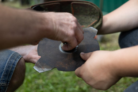 Change the attachment on the grass trimmer. Instead of a nylon thread, install a metal disc for...