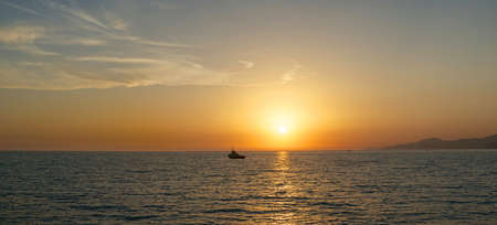 Sunset over the sea  Panorama の写真素材