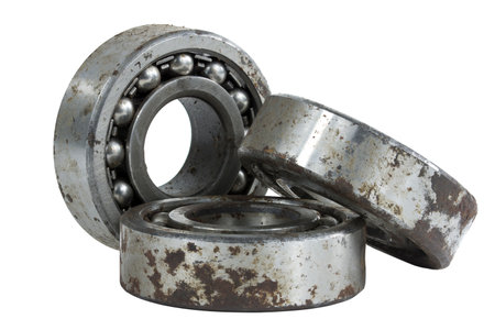 Bearing on a white background. Old worn bearing covered with rustの写真素材