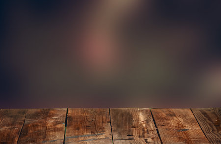Wooden surface on the background of a blurred backdropの写真素材