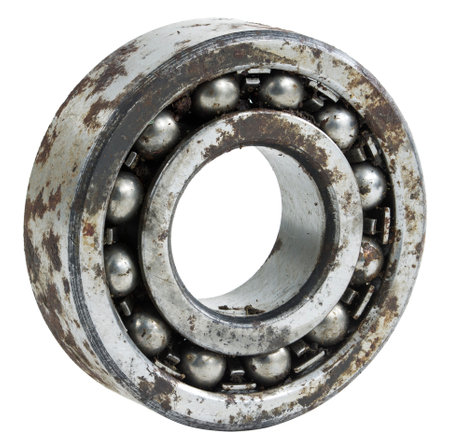 Bearing on a white background. Old worn bearing covered with rustの写真素材