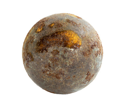 Iron metal ball on a white backgroundの写真素材
