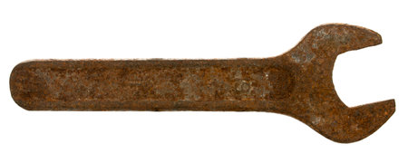 Rusty metal wrench insulated on white backgroundの写真素材