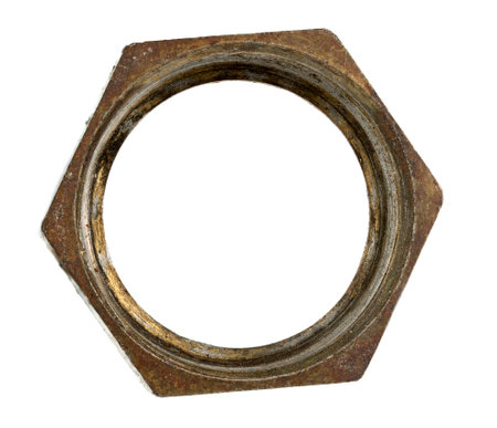 Metal nut on a white backgroundの写真素材
