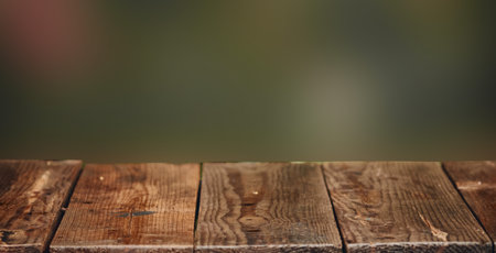 Wooden surface on the background of a blurred backdropの写真素材