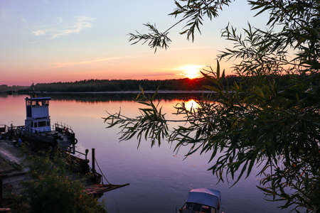 sunset on the riverの写真素材